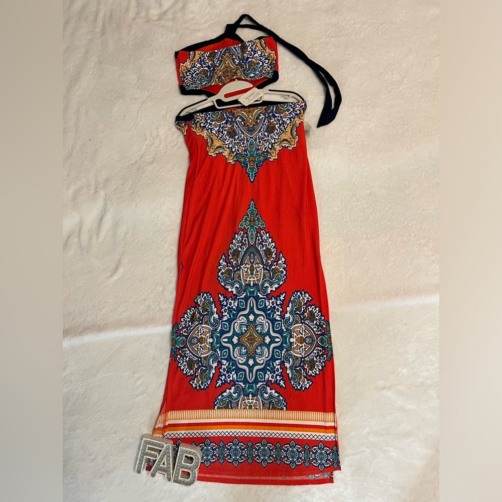 FA Red Maxi Dress with Blue Accents